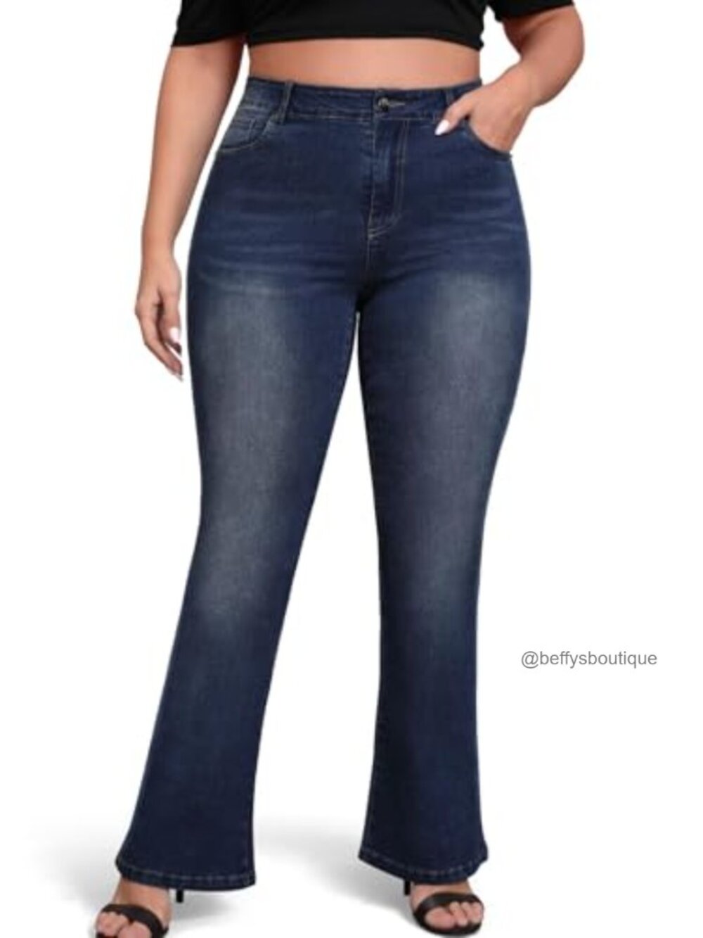Women's Plus Size High Waisted Bootcut Jeans Stretchy Denim